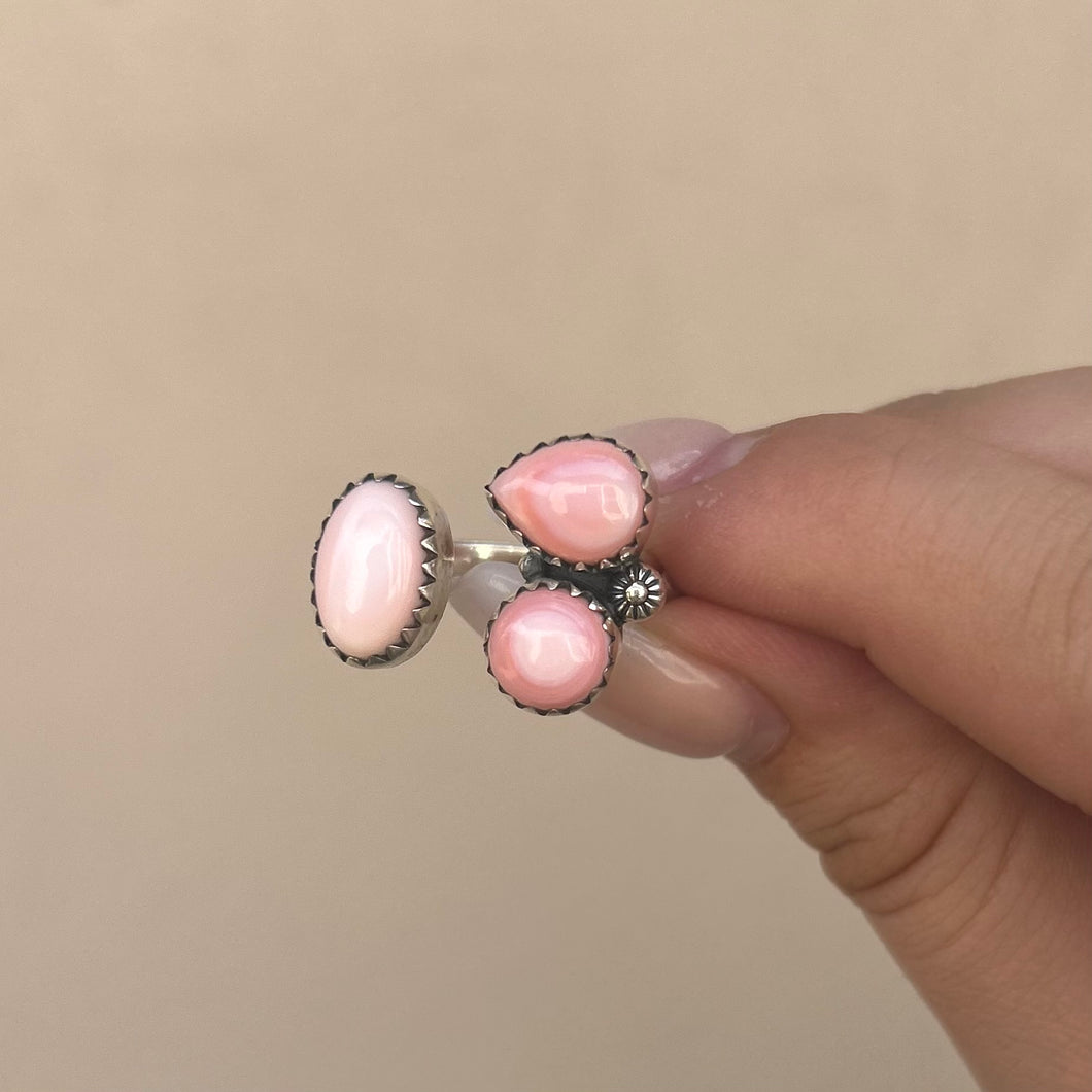 3 Stone Adjustable Pink Conch Ring